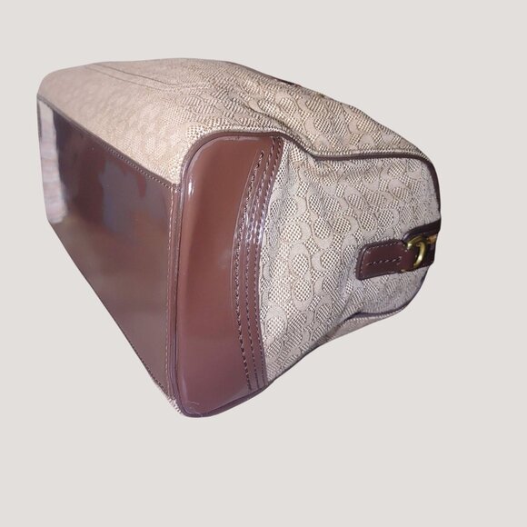 Coach Poppy Signature Handbag Satchel Oxford Khaki Mahogany Patent Leather Trim - Picture 9 of 16